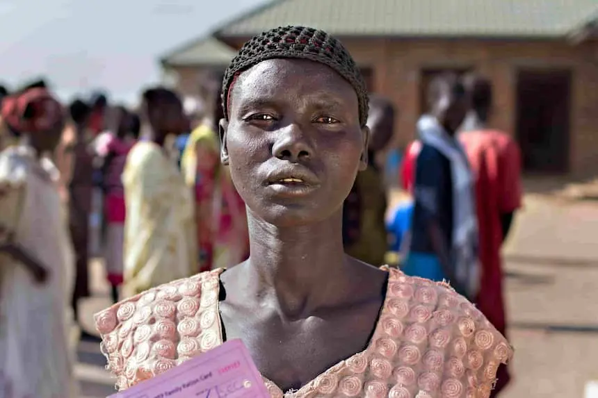 Woman at food distribution in South Sudan