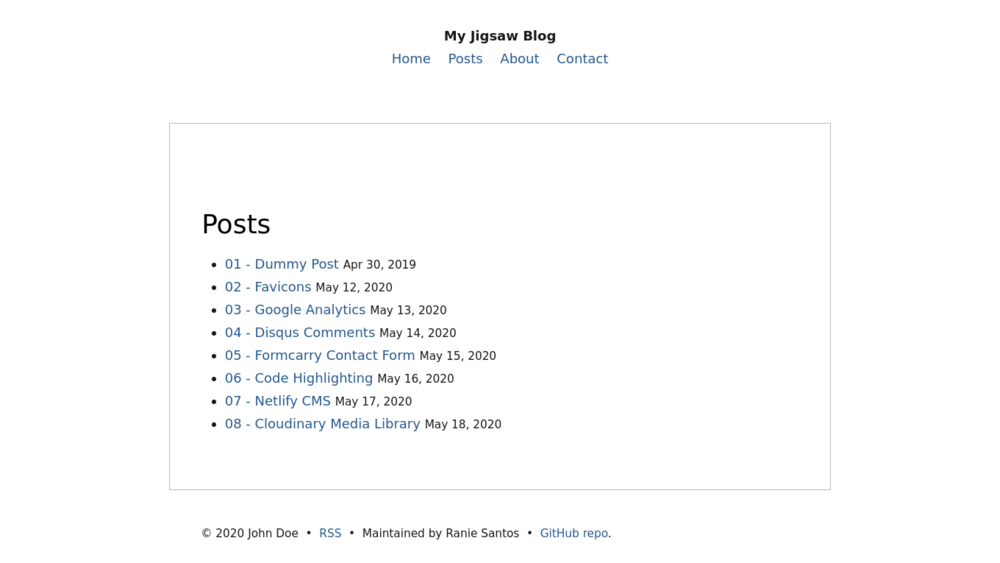 Screenshot of a page created with 