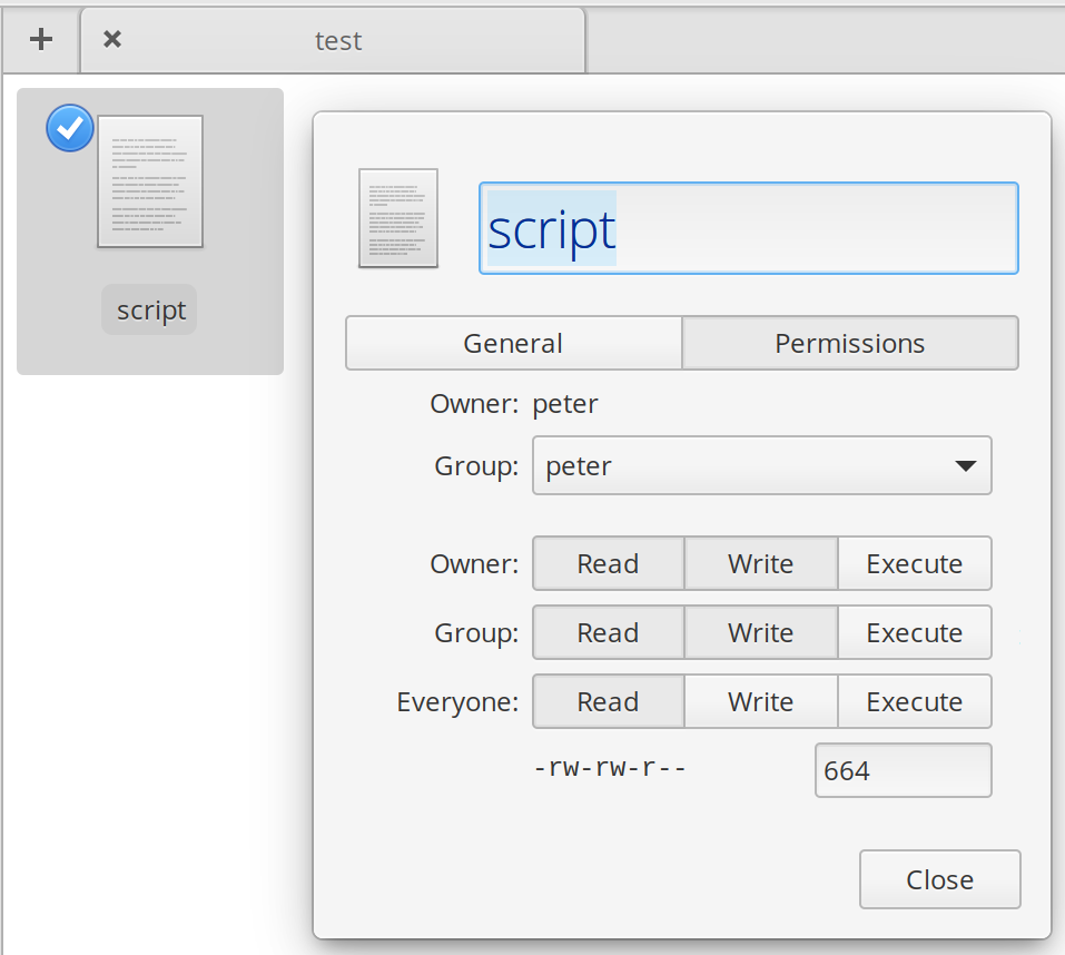 Example of Context menu to change file permissions