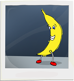 A cartoon banana pauses for a portrait