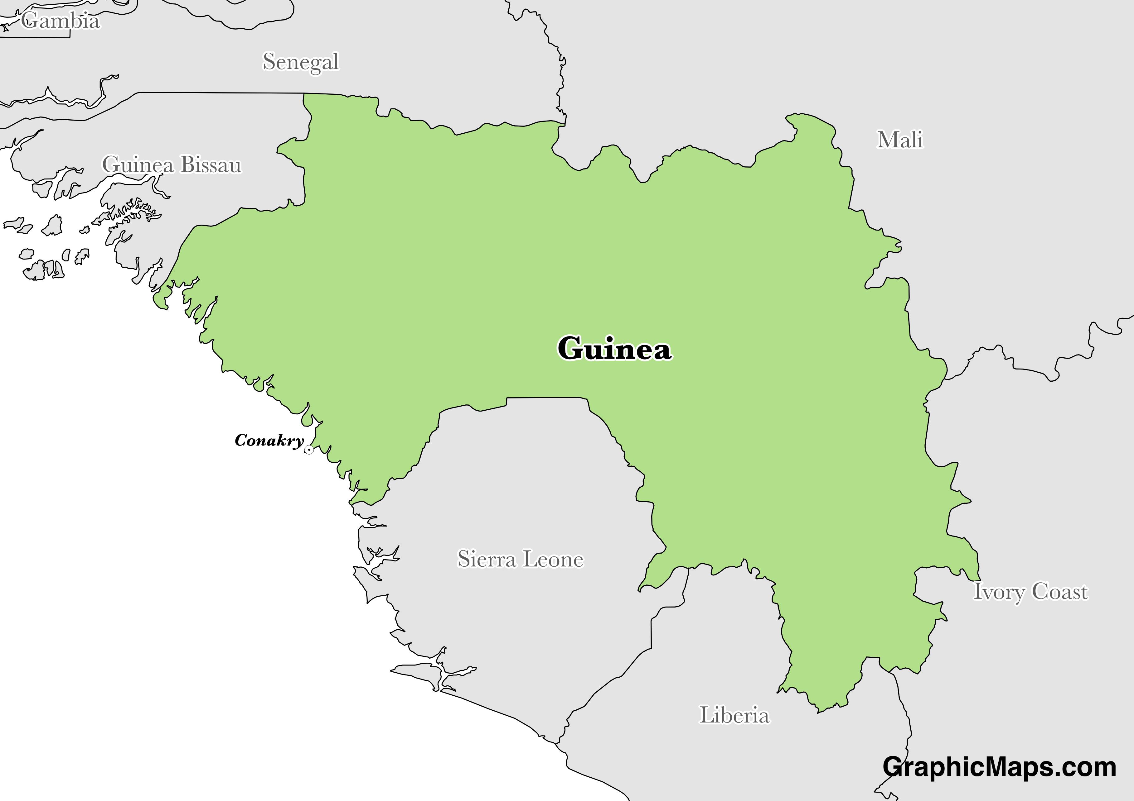 Map showing the location of Guinea