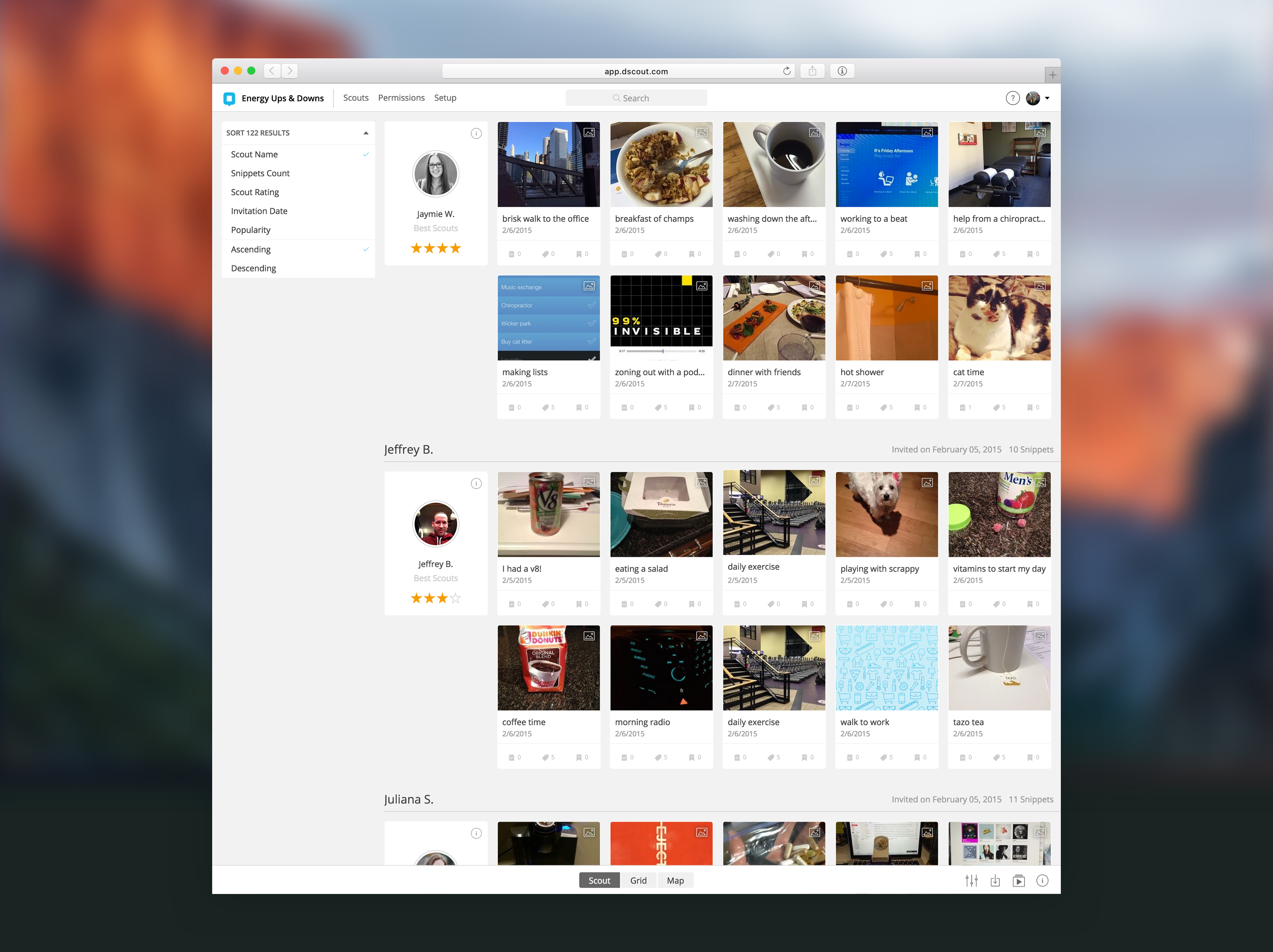 dscout - Researcher Web App - Mission Entry Grid