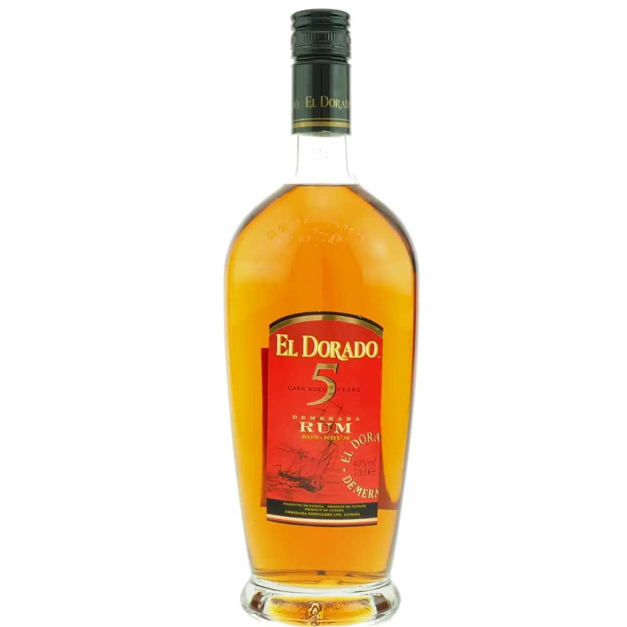 Image of the front of the bottle of the rum El Dorado 5