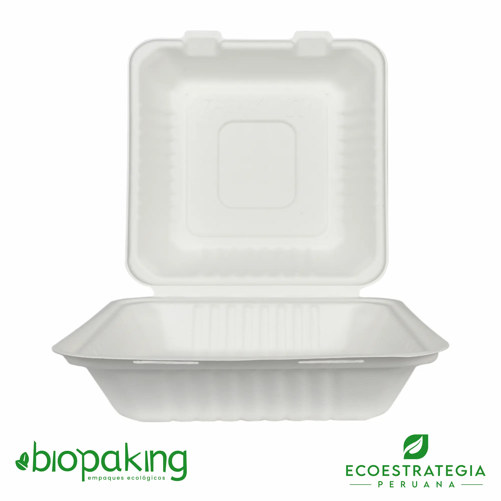 Este envase CT3 tiene una capacidad de 1200ml. Producto de materiales biodegradables, hecho a base de fibra de caña de azúcar, empaques y tapers para comidas