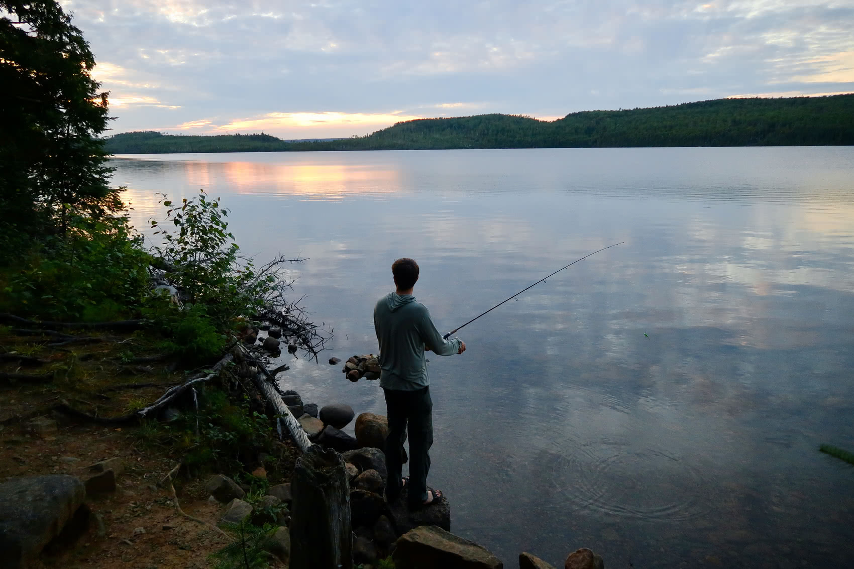 Casting from the shore of our campsite on South Lake