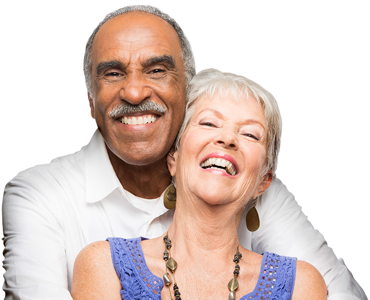 Retired interracial couple smiling