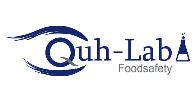 Quh-Lab Lebensmittelsicherheit Das Logo von Quh-Lab in blau weiß
