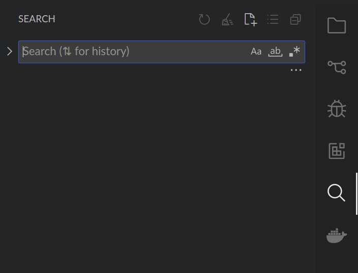 view of search panel in sidebar in vs code