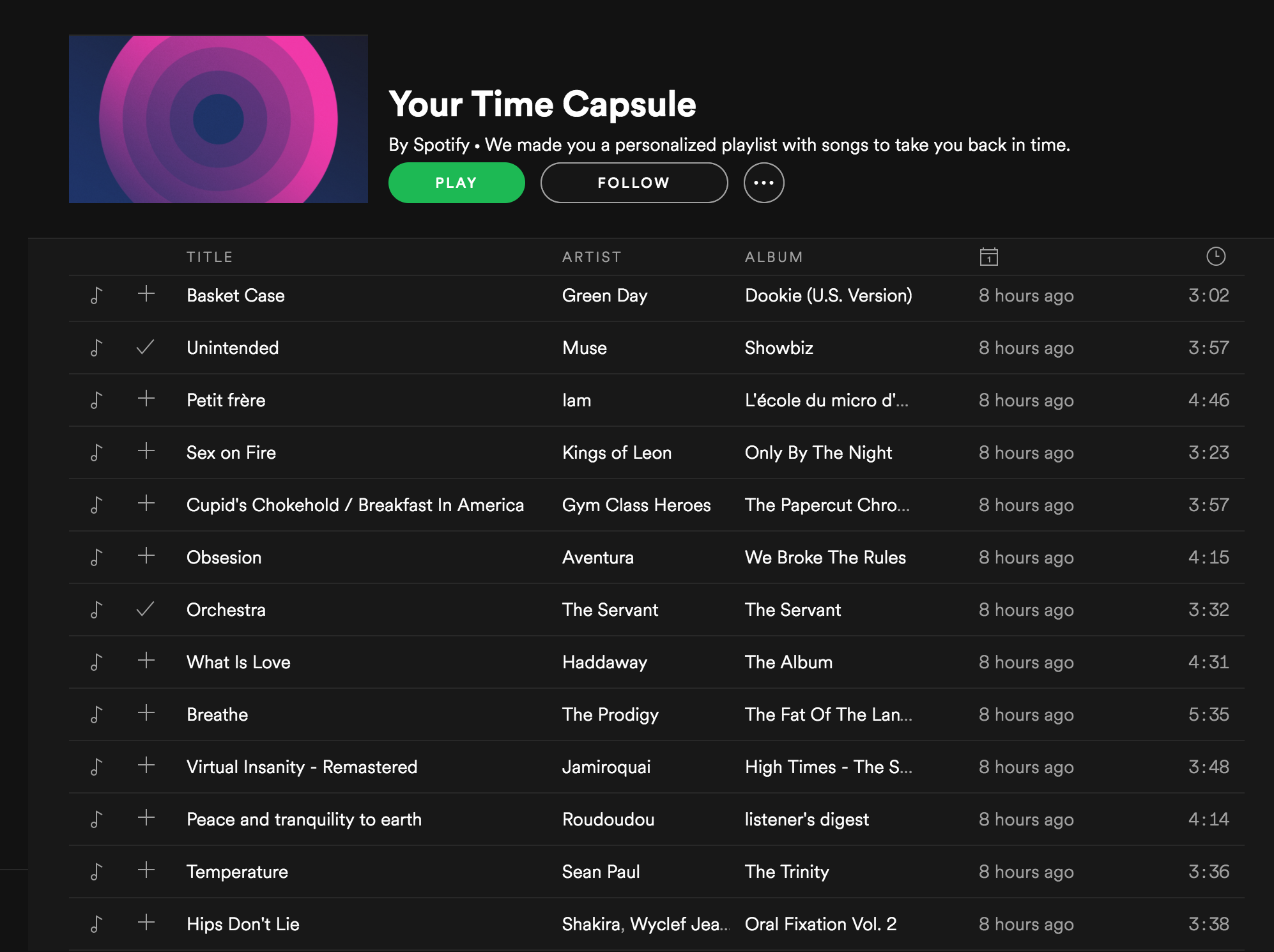 Kumbu Spotify Time Capsule Playlist