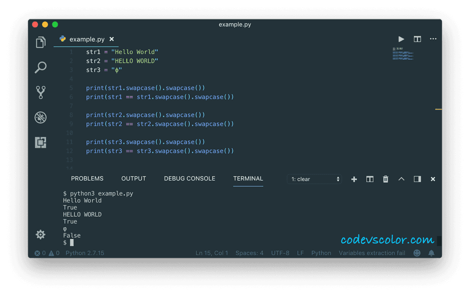 Python swap case of each character of a string - CodeVsColor