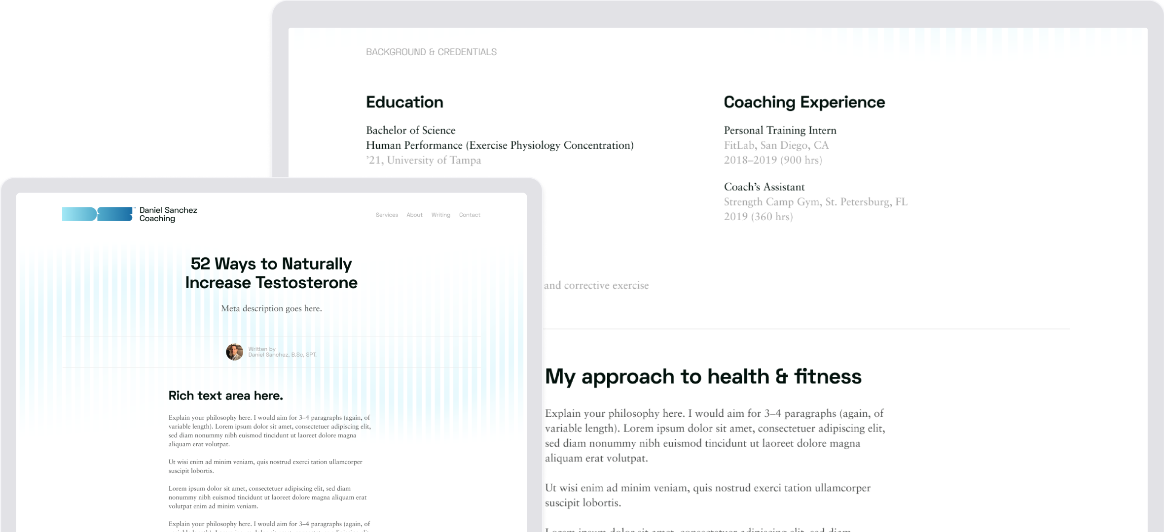 Website design for coaching/personal training business
