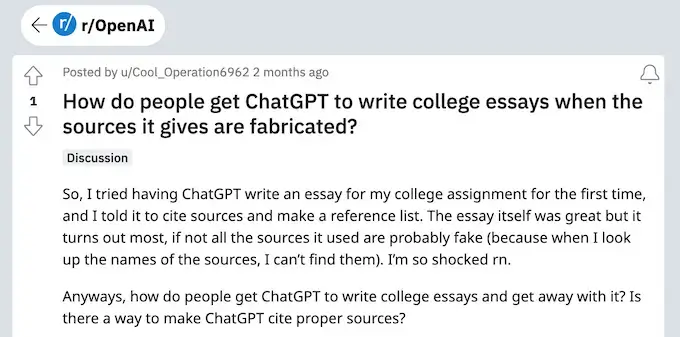 ChatGPT provides fabricated sources to college essays