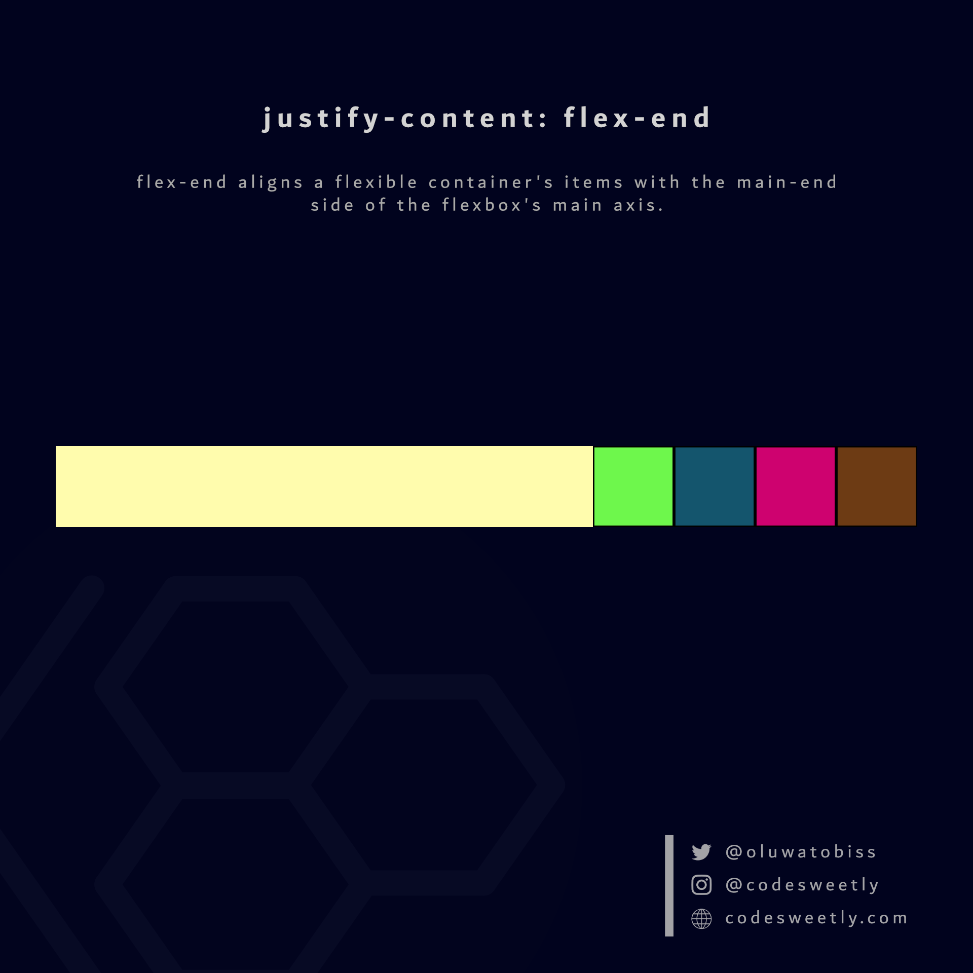 justify-content's flex-end value aligns flexible items to the flexbox's main-end side