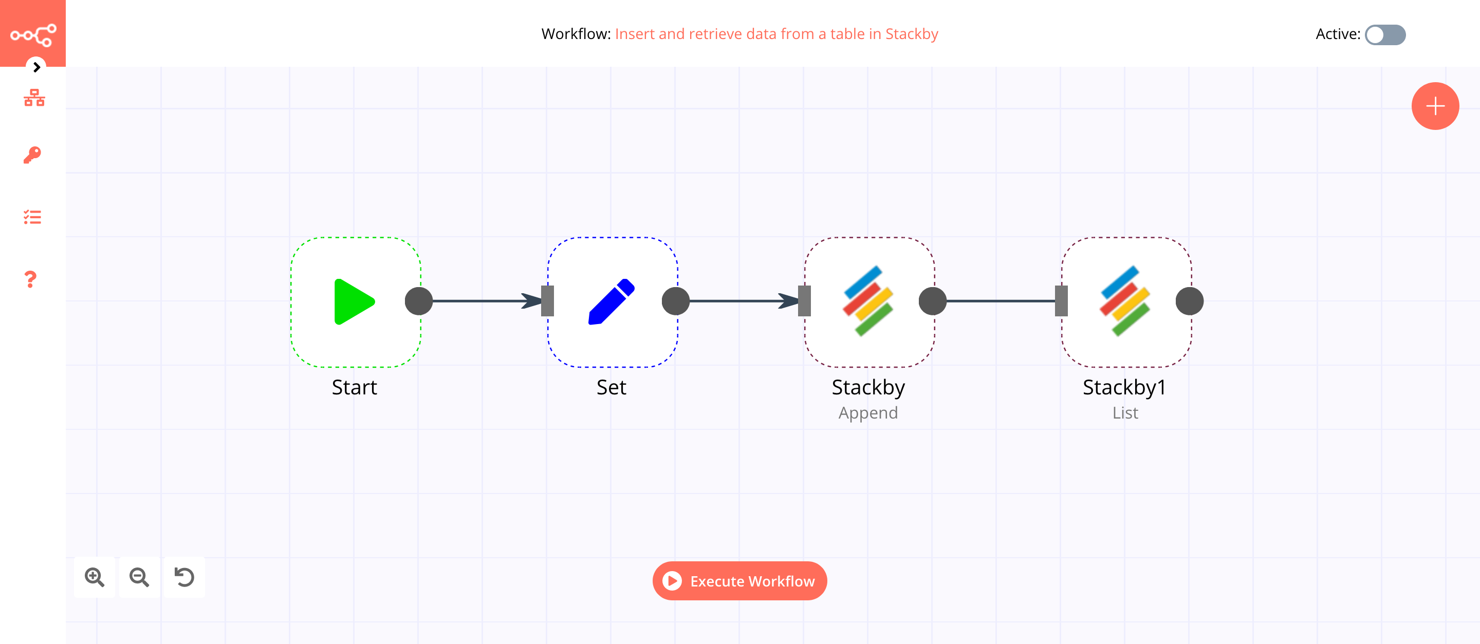 A workflow with the Stackby node