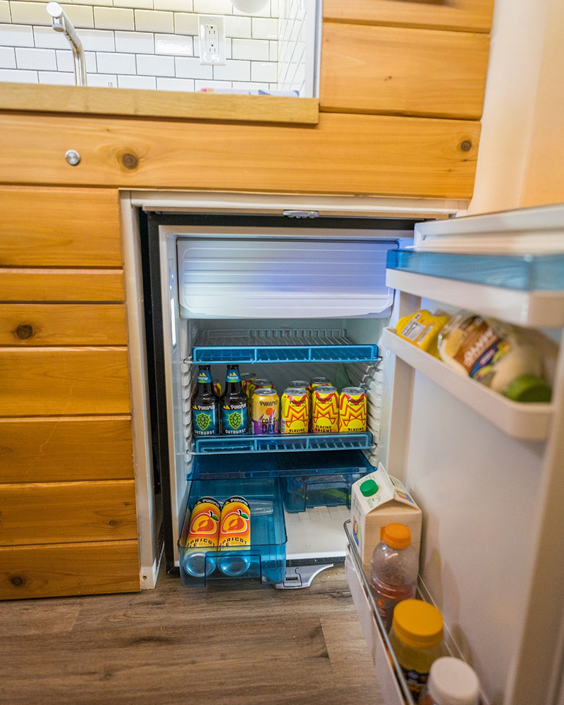 Small refrigerator full of Pyramid beer
