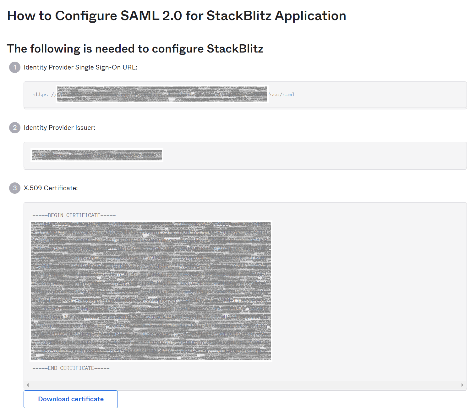 Okta SAML config for StackBlitz