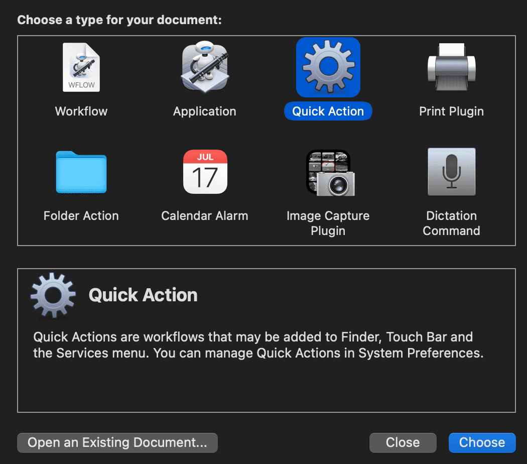 Quick Action in Automator