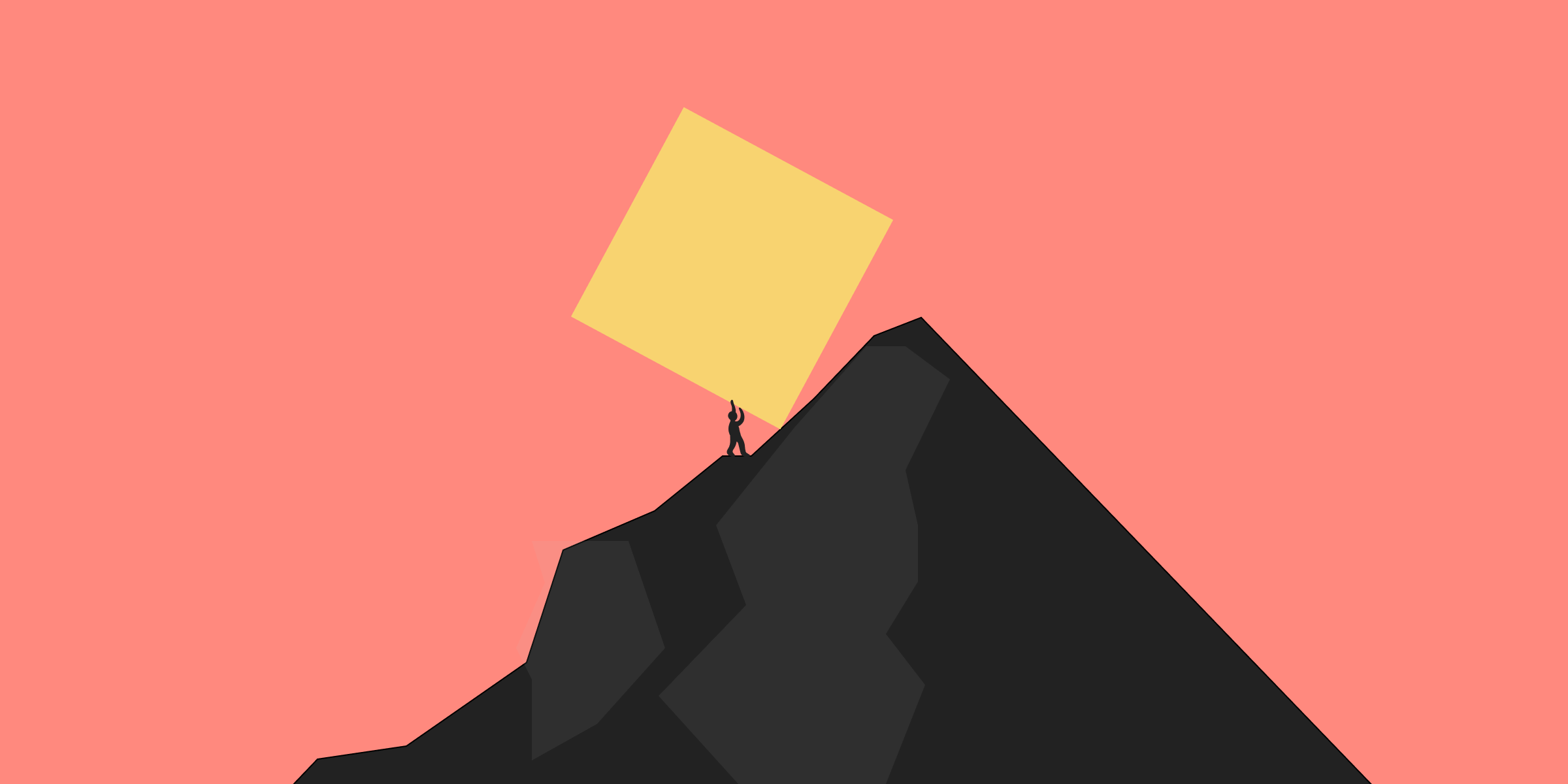 a person pushing a very large block up a mountain