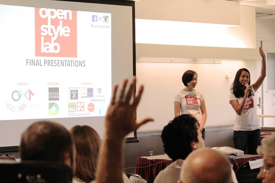 Grace and Alice, the founders of OPen Style Lab, take questions from the audience at their final presentation.