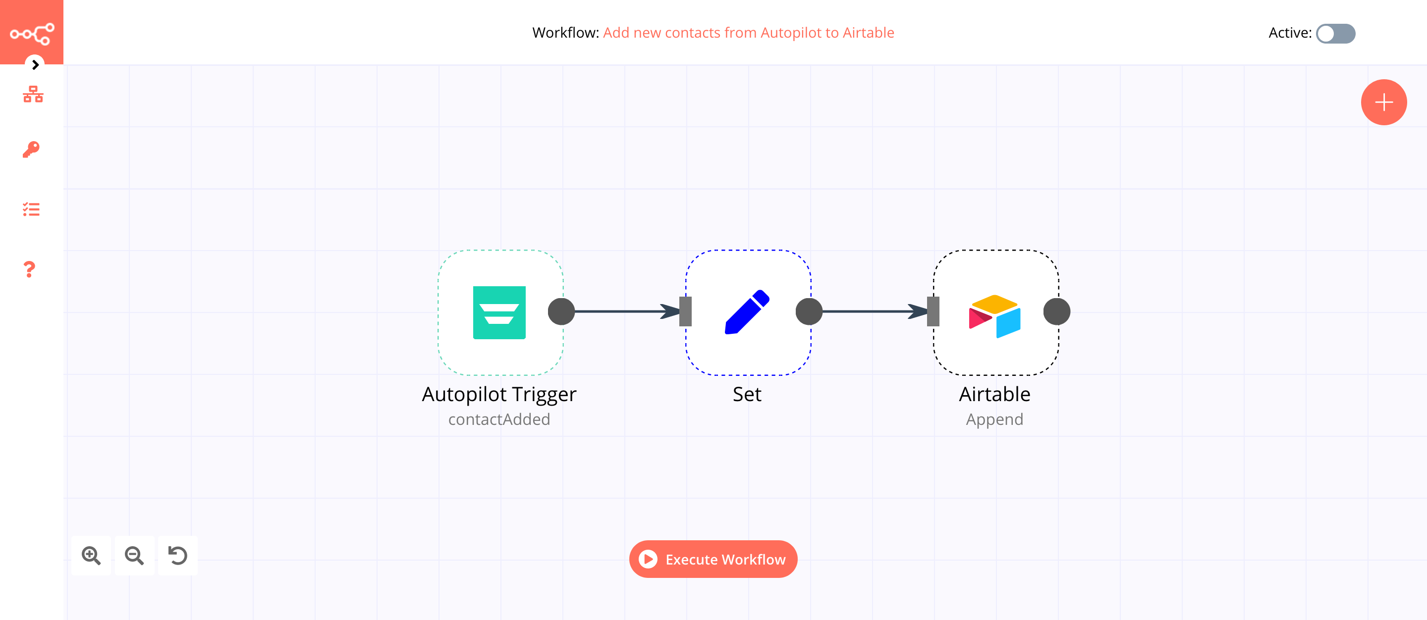 A workflow with the Autopilot Trigger node