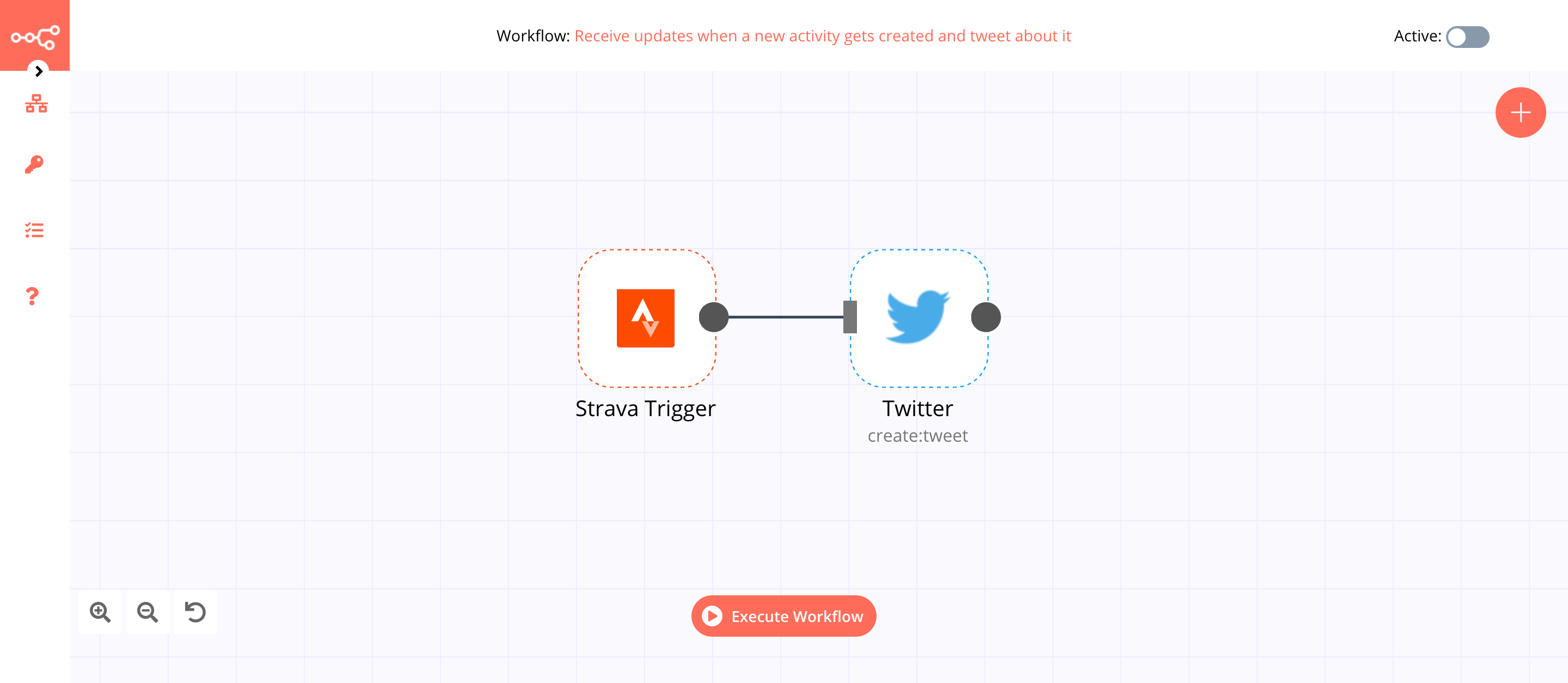 A workflow with the Strava Trigger node