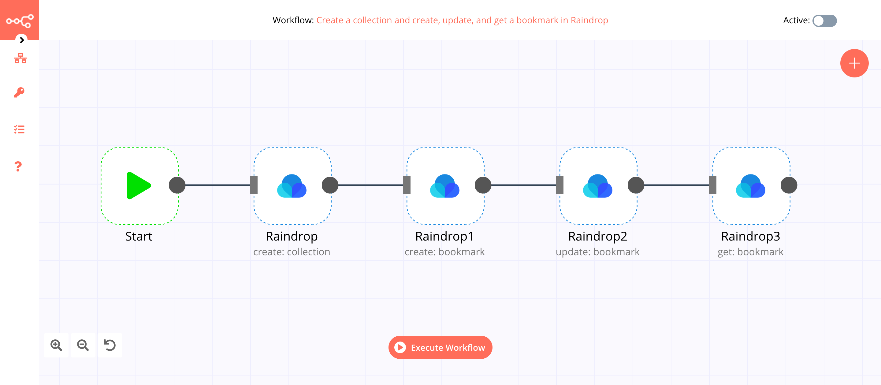 A workflow with the Raindrop node