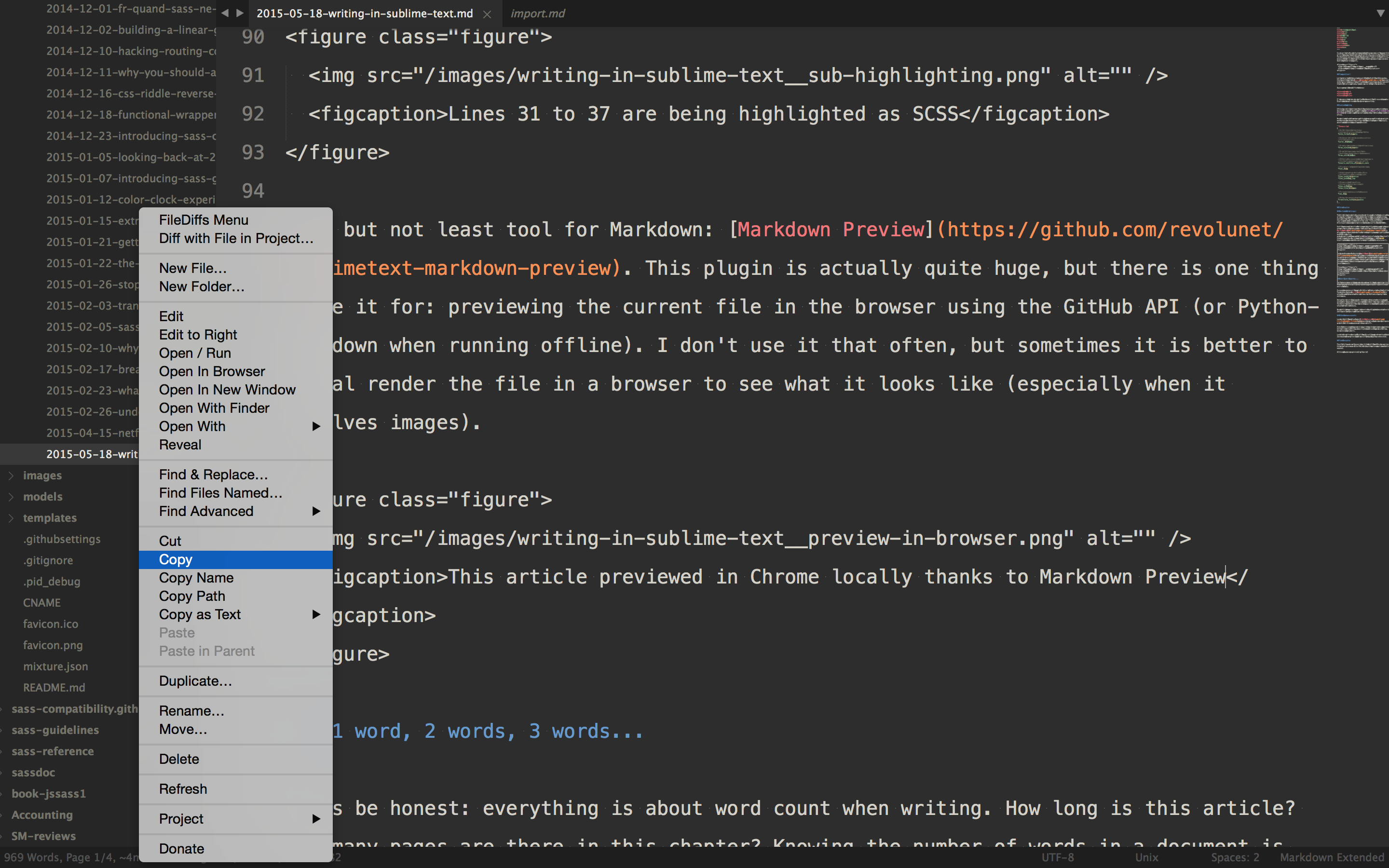 Writing In Sublime Text Hugo Giraudel Web Developer In Berlin Right Click On File Provides A Lot Of New Options Thanks To Sidebar Enhancements