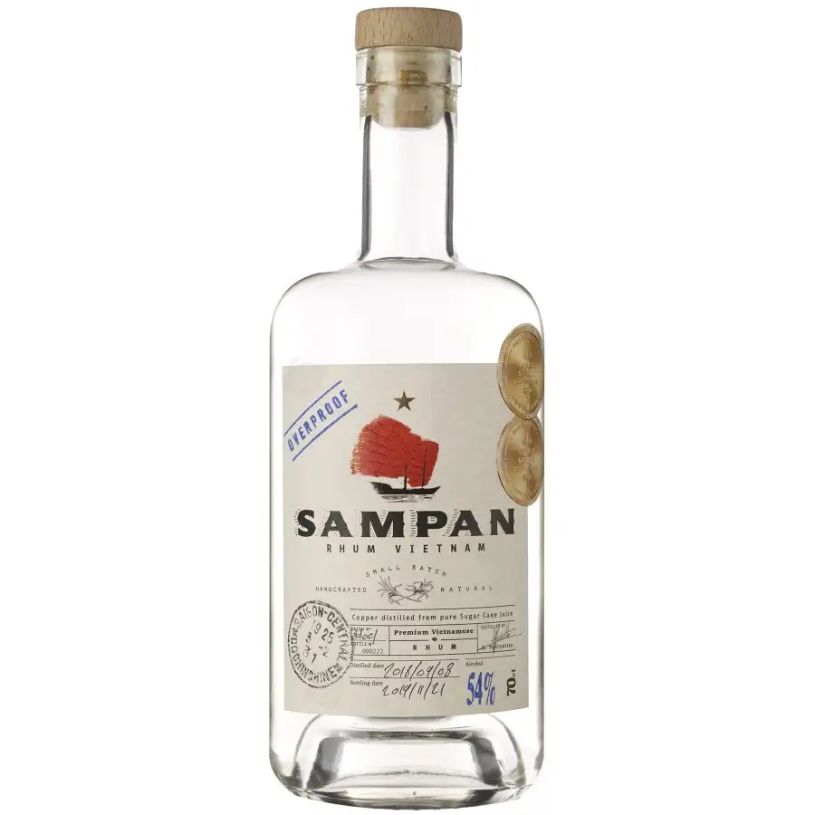 Image of the front of the bottle of the rum Sampan Blanc Overproof