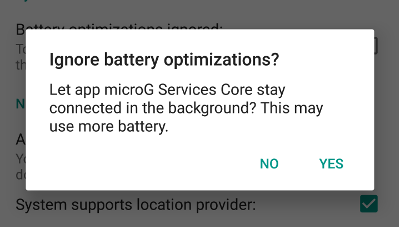 MicroG prompting to disable Doze for it.