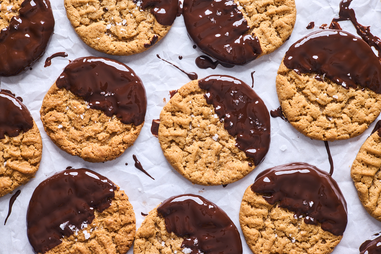 Flourless Chocolate Dipped Salted Peanut Butter Cookies