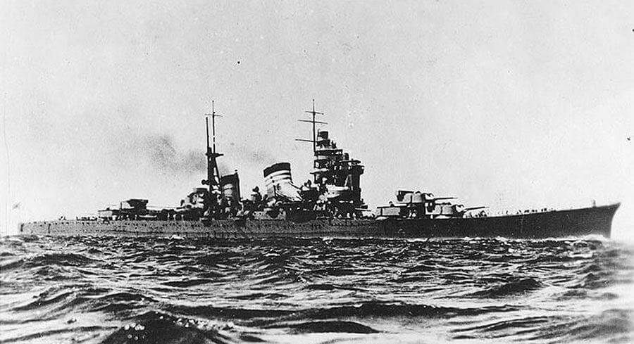 The Japanese cruiser Haguro at sail