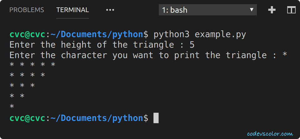 python invert right angle triangle character