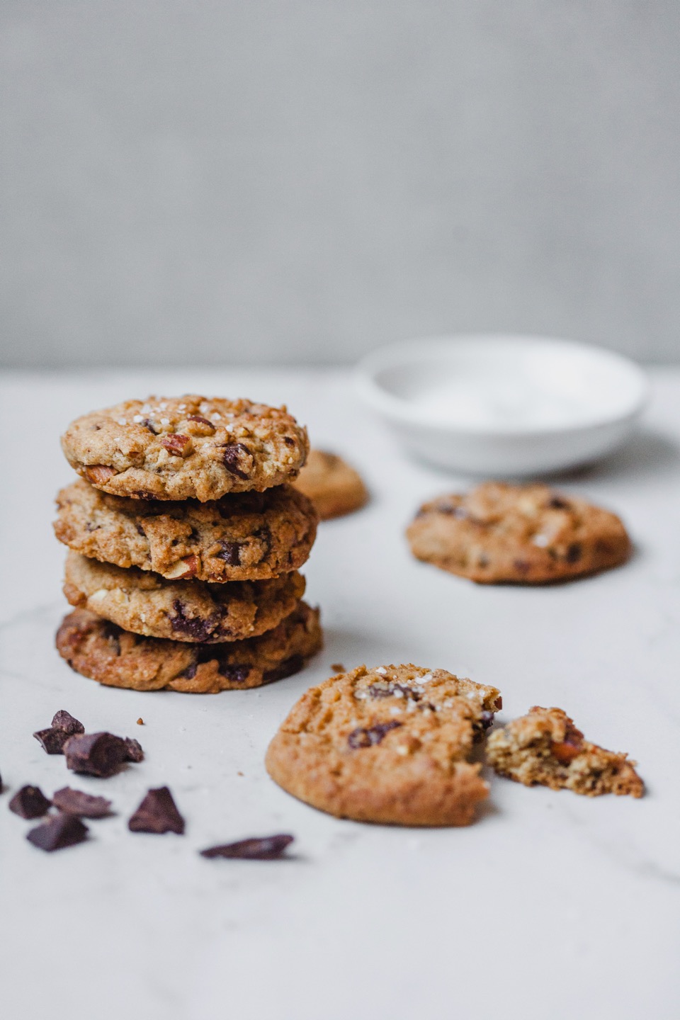 Salted Olive Oil Chocolate Chunk Cookies With Almonds