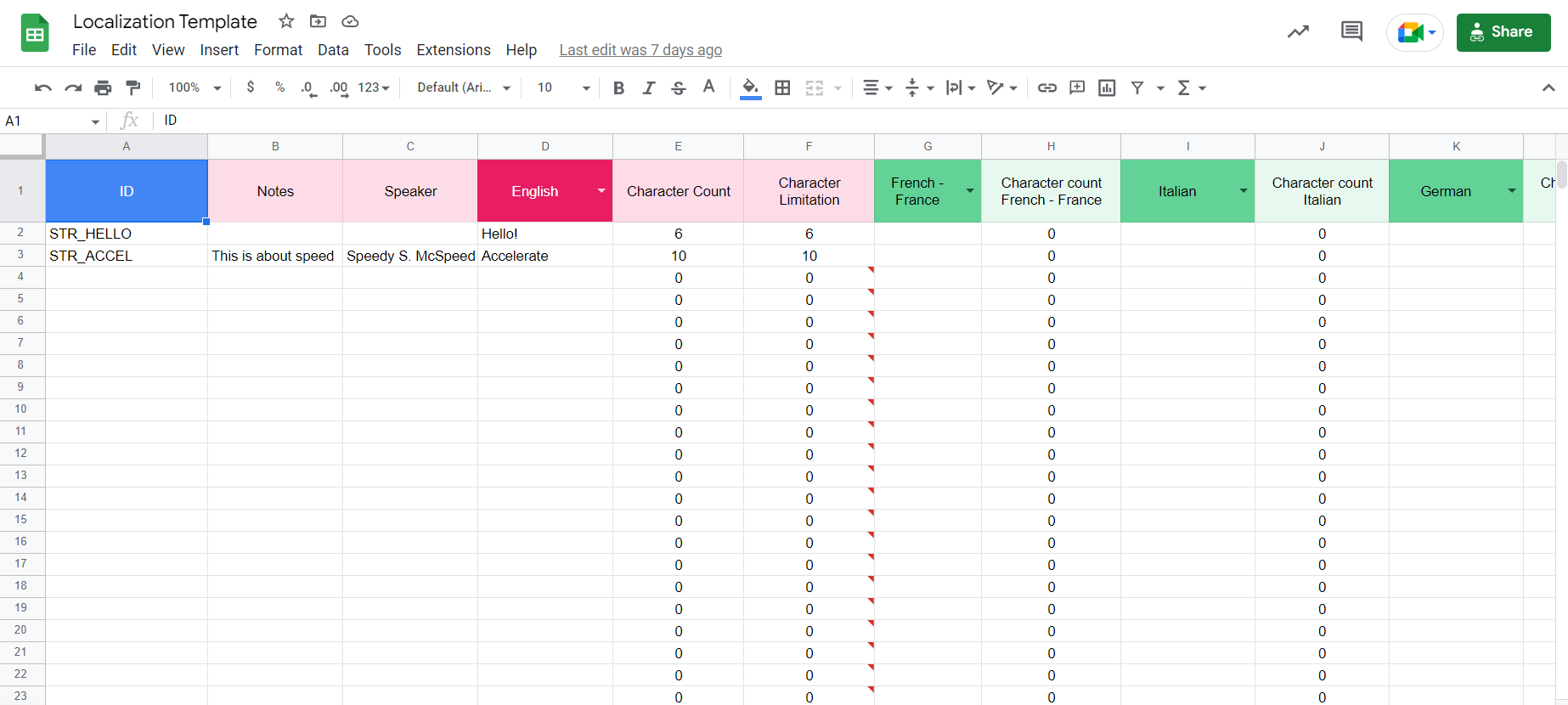The free Google Sheets localization template