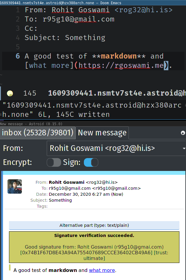 Figure 6: Composition with emacs and astroid