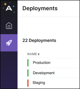 Deployment Health statuses visible in the Deployments table view