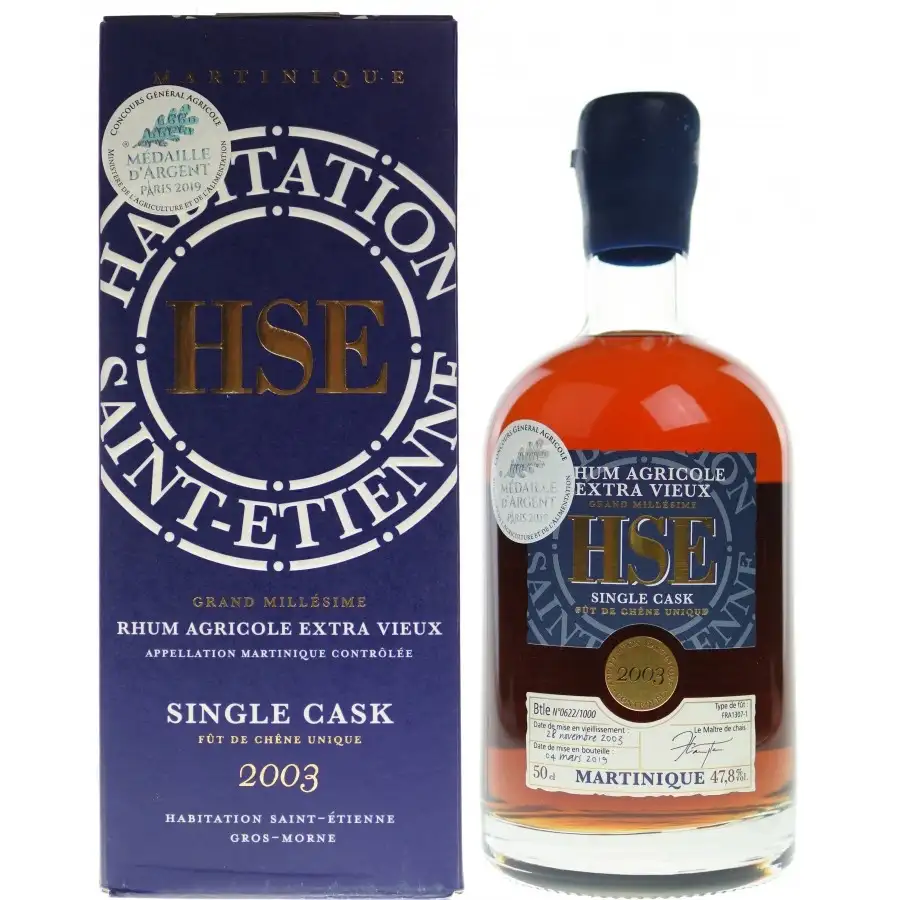 Image of the front of the bottle of the rum HSE Single Cask (MEB 2019)