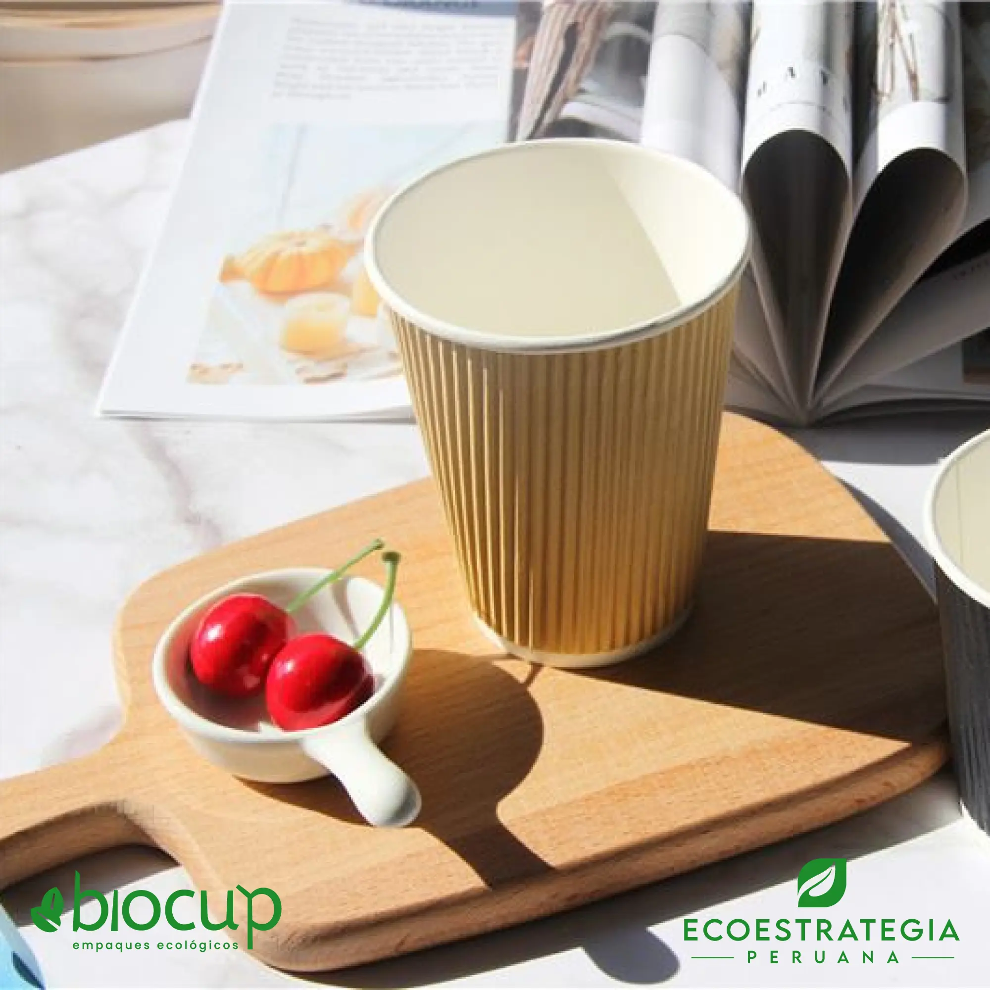 Este vaso corrugado de 8 oz es un producto de materiales biodegradables, hecho a base de fibra de bambú. Cotiza tus vasos para bebidas frías o calientes