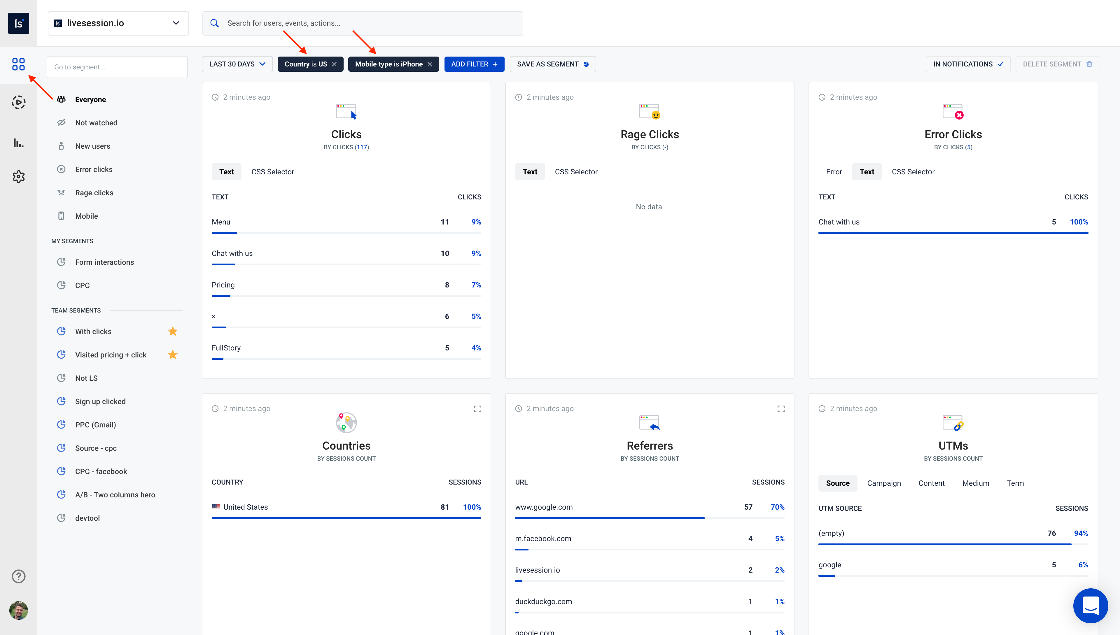 LiveSession Search dashboard terms LiveSession App - Search - Dashboard - Terms