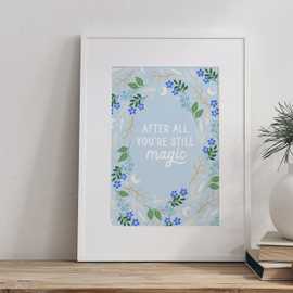 A4 Print with a custom quote surrounded by blue flowers