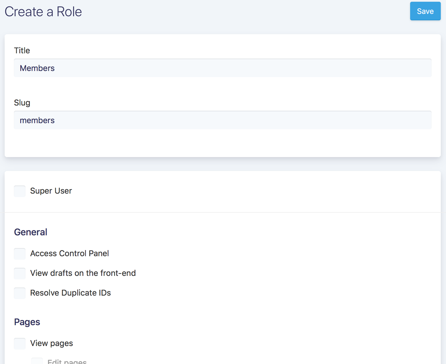 Role creation in Statamic Control Panel