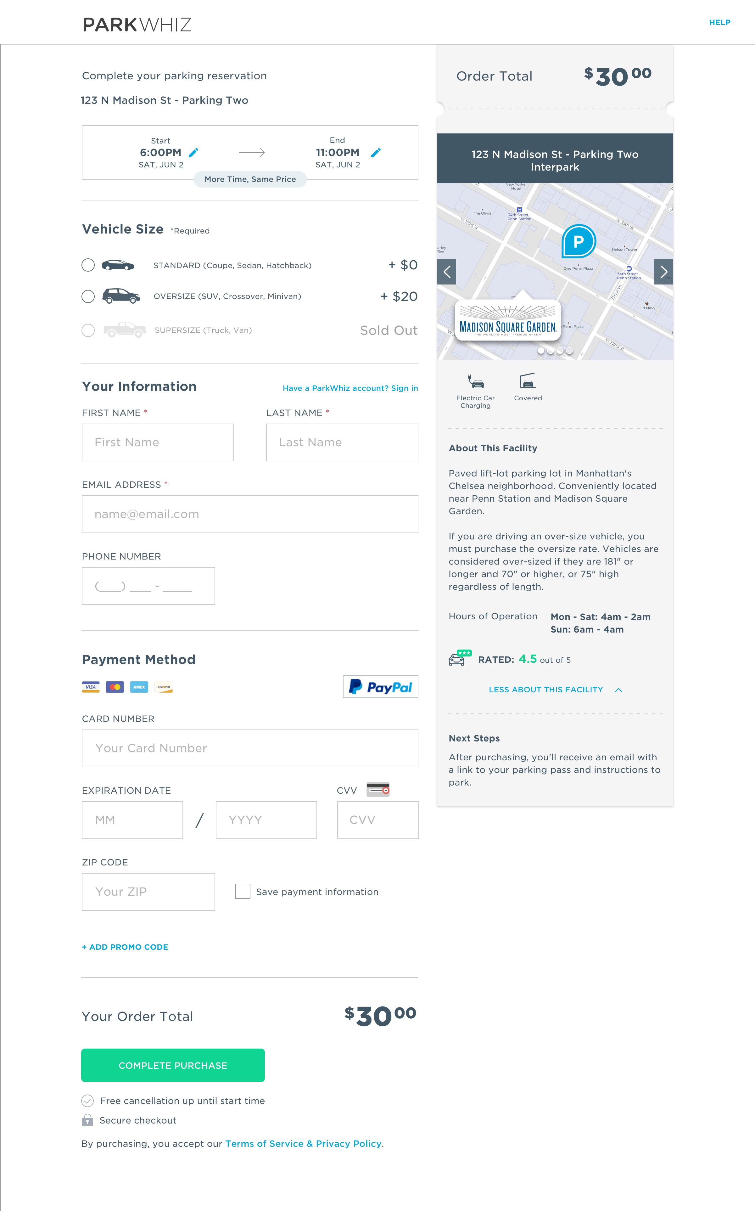 // A preview of the transient checkout page on desktop.