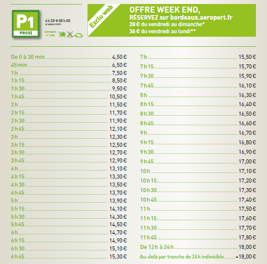 prix parking aeroport Bordeaux P1 proxi