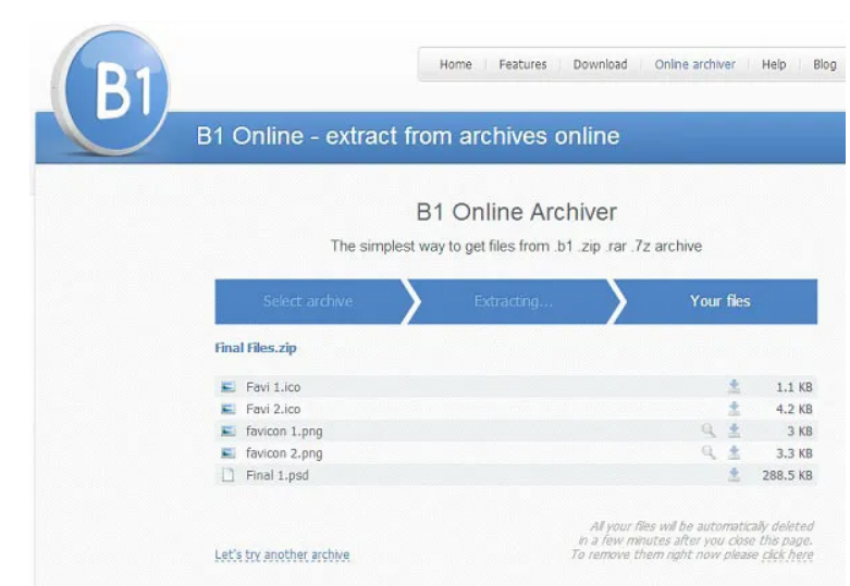 B1 Online Archiver is an extremely helpful tool that permits users to decompress and unzip files. 