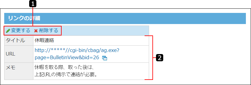 個人リンクの詳細画面を説明する番号付き画像