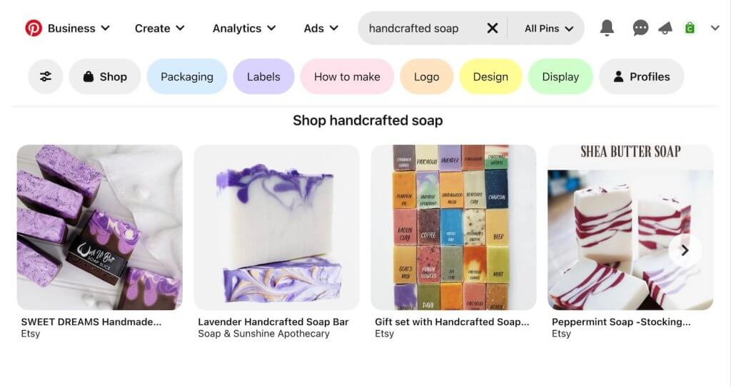 Photos of handcrafted soap on Pinterest.