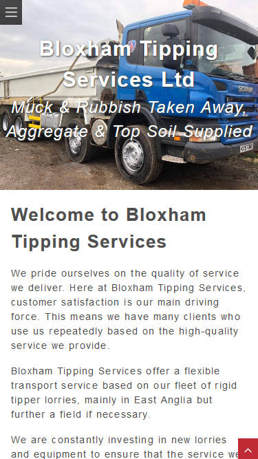 Bloxham Tipping Services website frontpage on a mobile