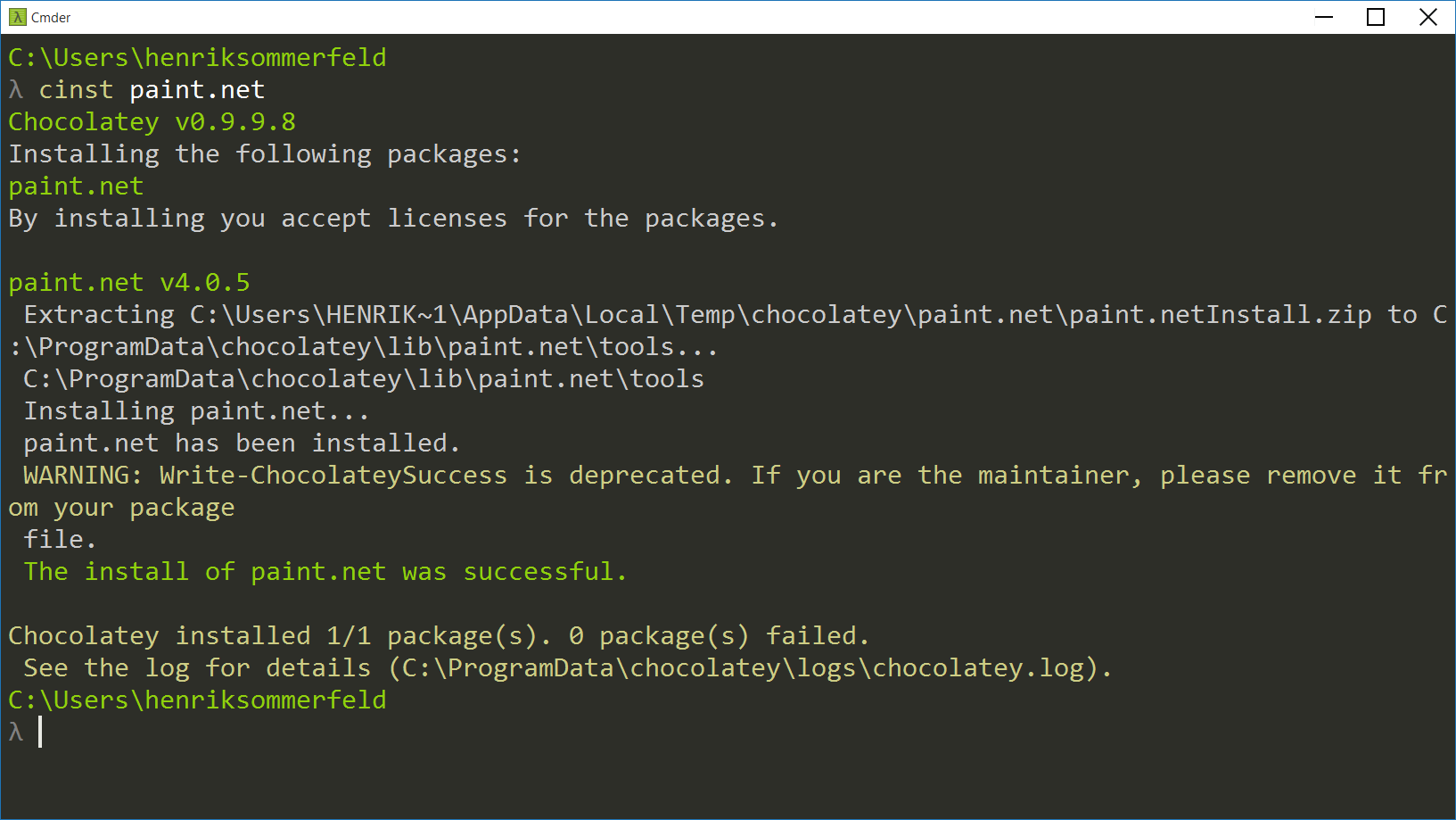 Installing Paint.NET through command line