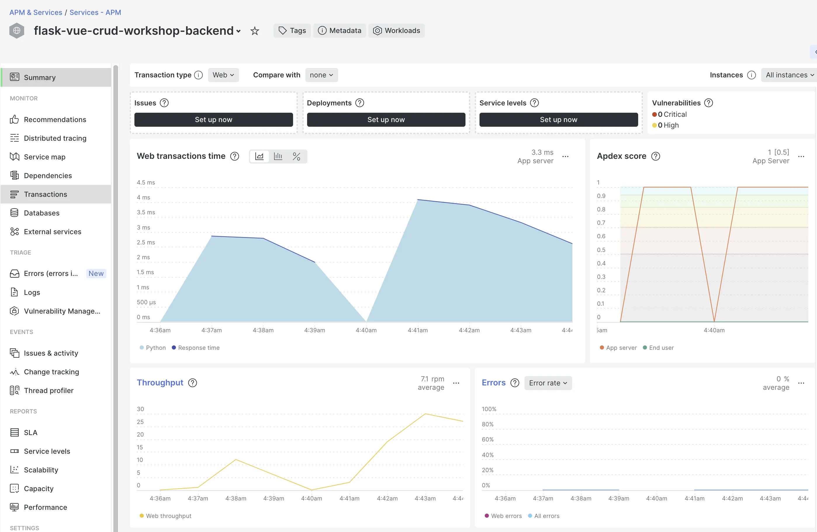 a screenshot of new relic services