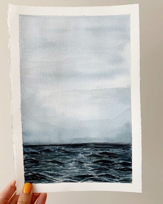 watercolor painting of waves